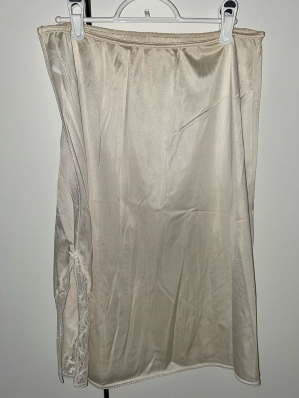 Women's Half Slip - Cream Satin with Lace Side Panel